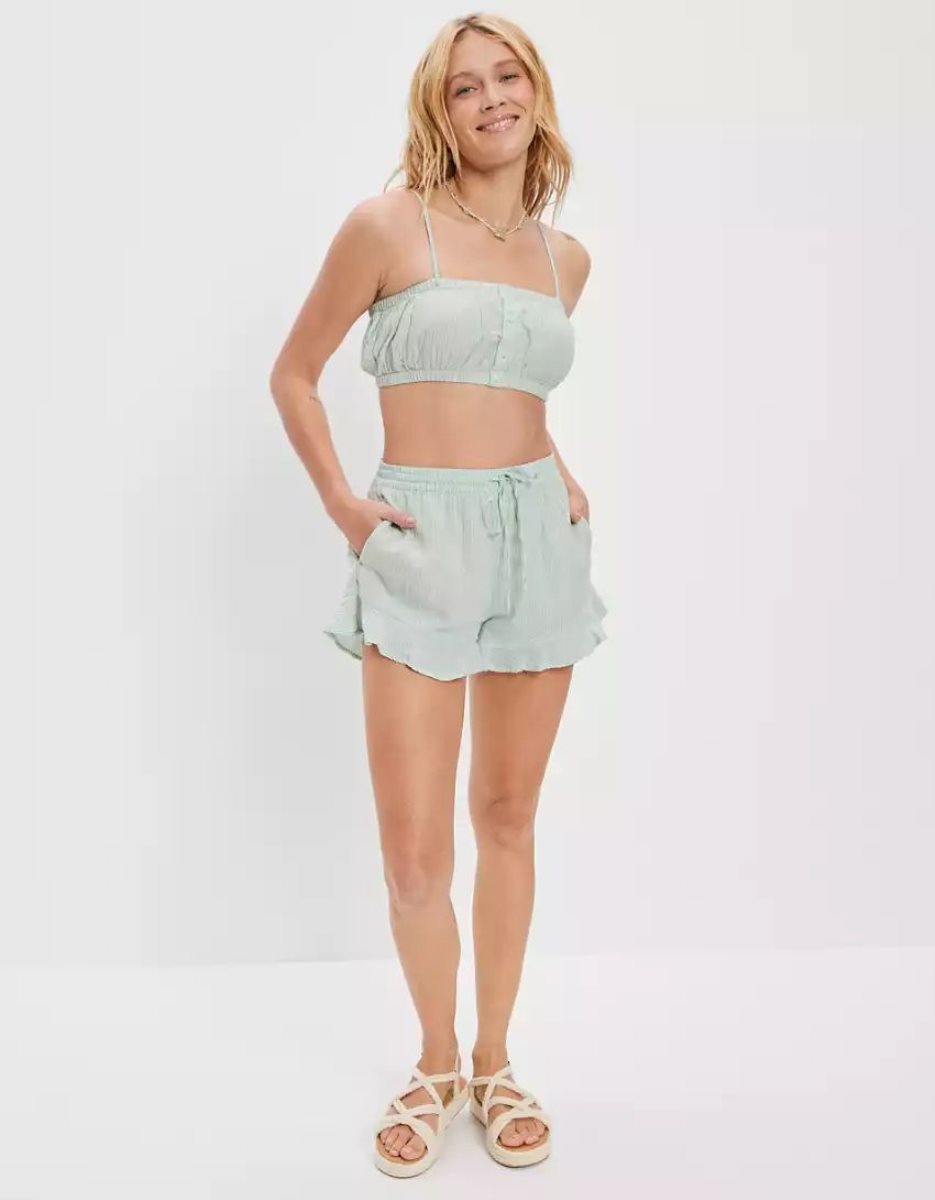 Shorts American Eagle AE Ruffle Vert Femme | GEG-81220087